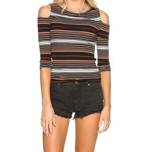 We the Free Rory Striped Cold Shoulder Top in Black White and Orange Size Small